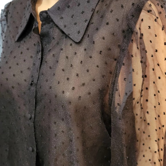 Andrew Marc New York swiss dot bubble sleeve semi sheer top medium NWT - Picture 2 of 5